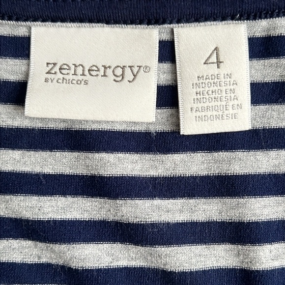 Zenergy by Chicos navy/gray striped tunic 3/4 sleeves Chicos 4/XXL - Picture 4 of 7